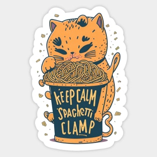 Cute Cat Eating Spaghetti: Keep Calm And Spaghetti Clamp Sticker